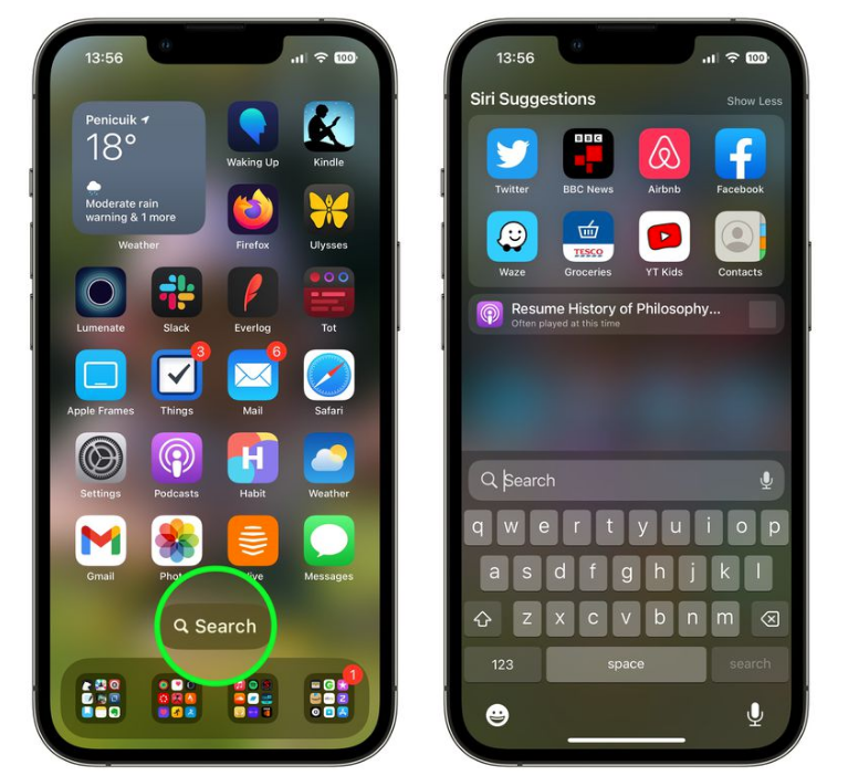 天桥苹果手机维修分享升级到 iOS 16 后，如何删除主屏幕上的搜索按钮 